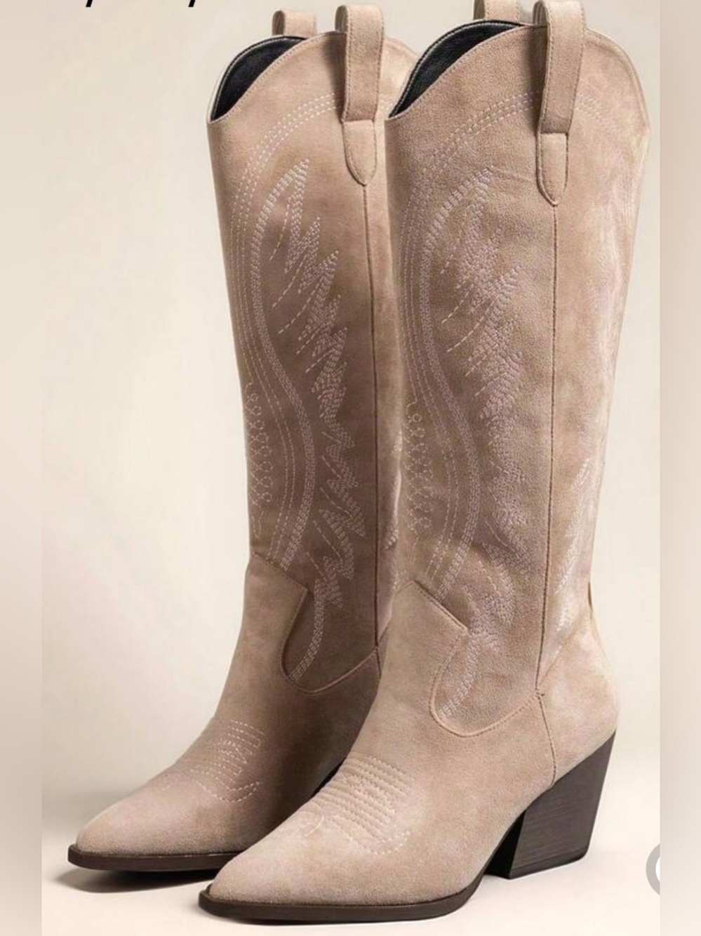 Cowgirl Boots Pointed Toe Block Heel Mid Calf Embroidered Faux Suede Size 6 36 - Picture 5 of 16
